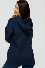 Navy French Terry Hooded Pullover Top