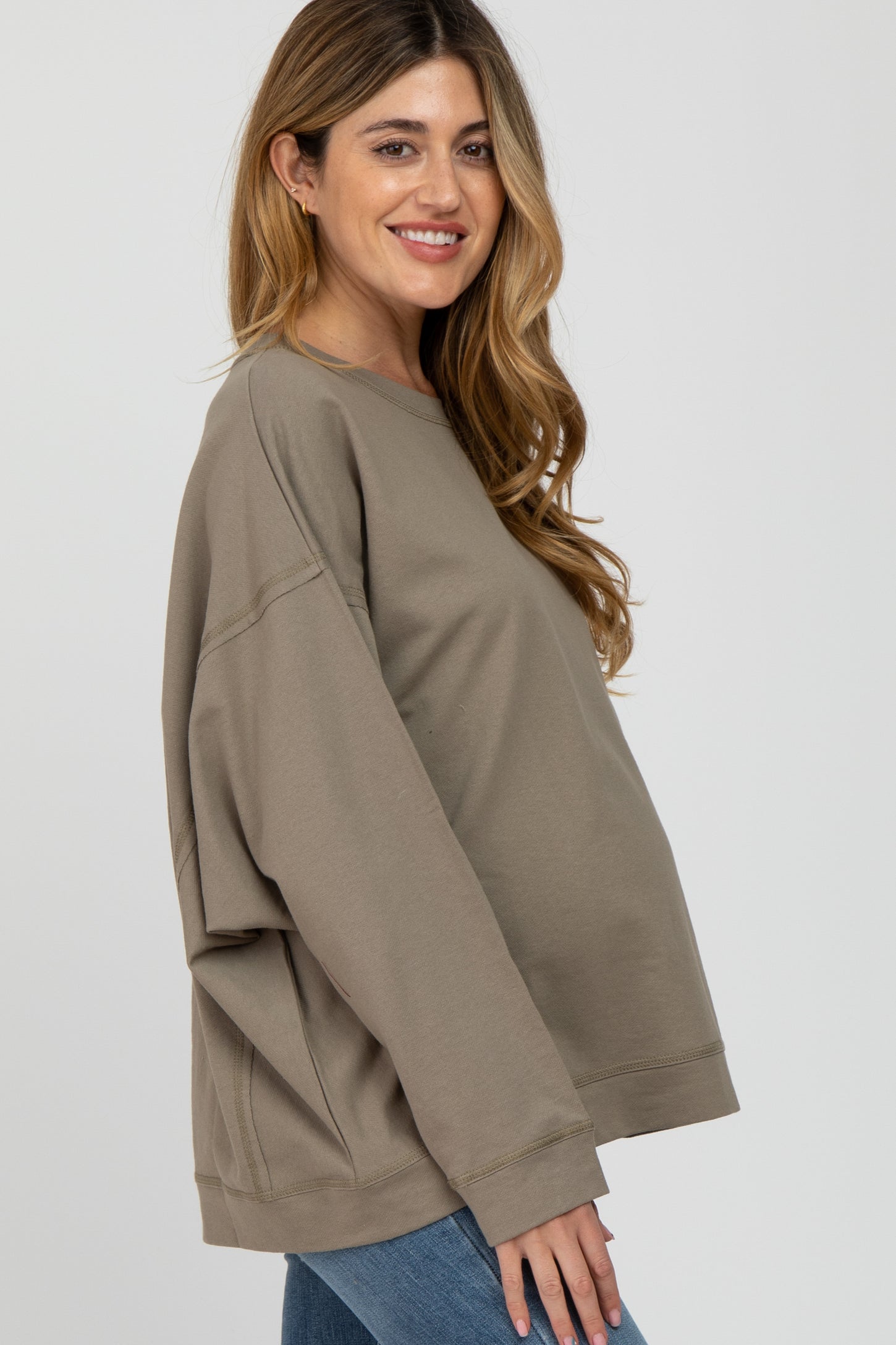 Light Olive Dolman Sleeve Terry Maternity Top