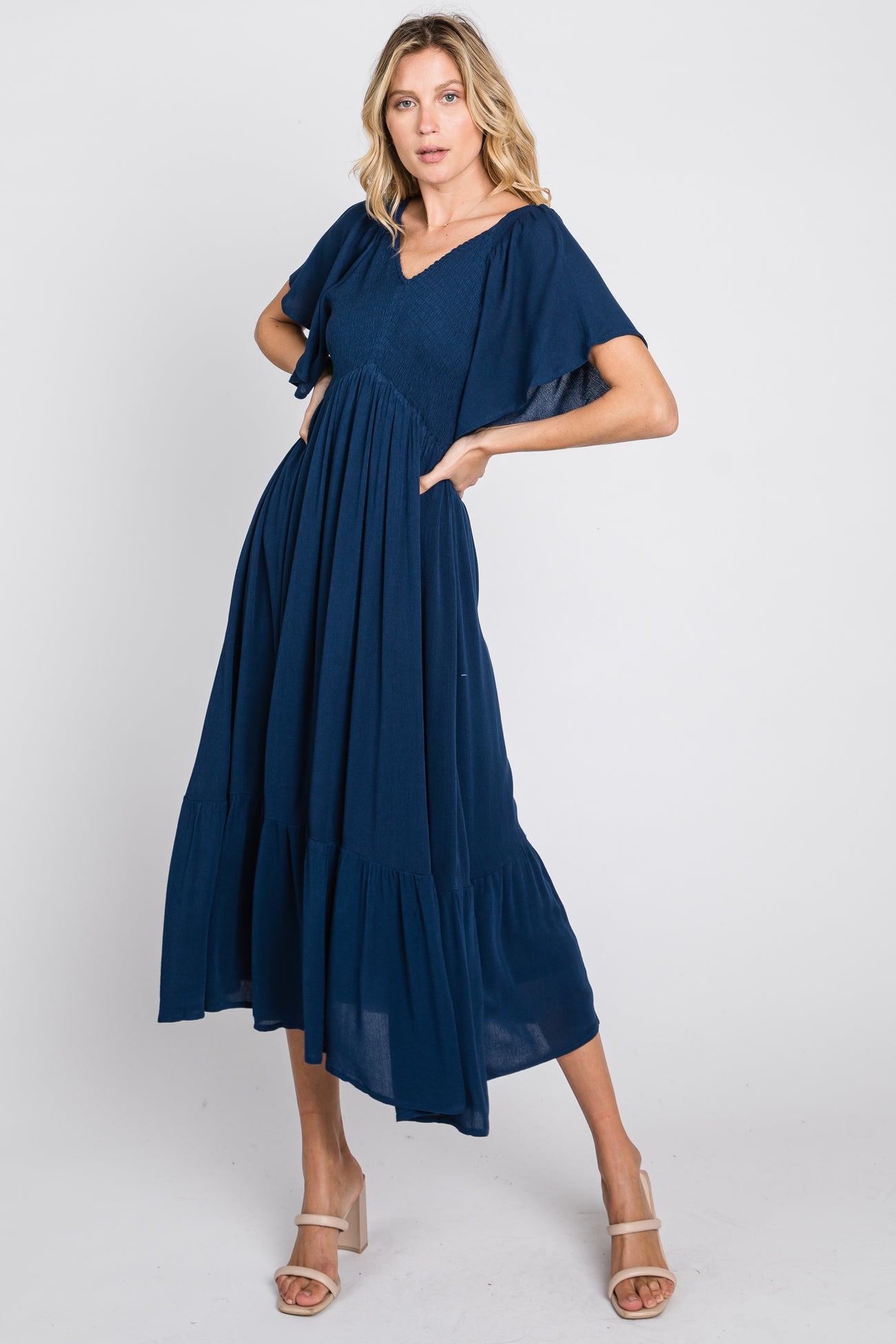 Navy Smocked Ruffle Dress – PinkBlush