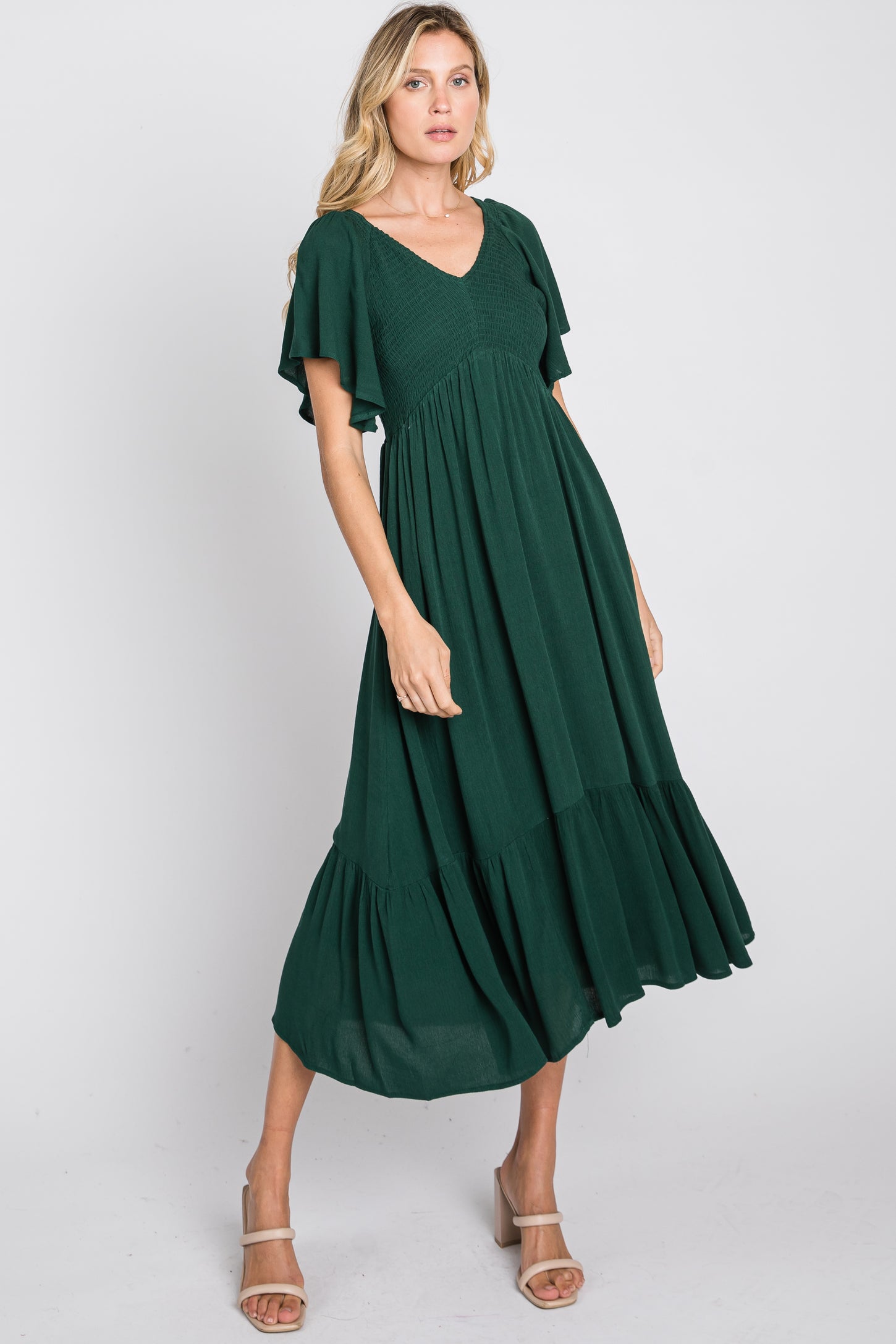 Forest Green Smocked Ruffle Dress