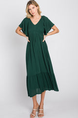 Forest Green Smocked Ruffle Dress