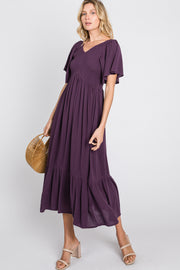 Purple Smocked Ruffle Dress