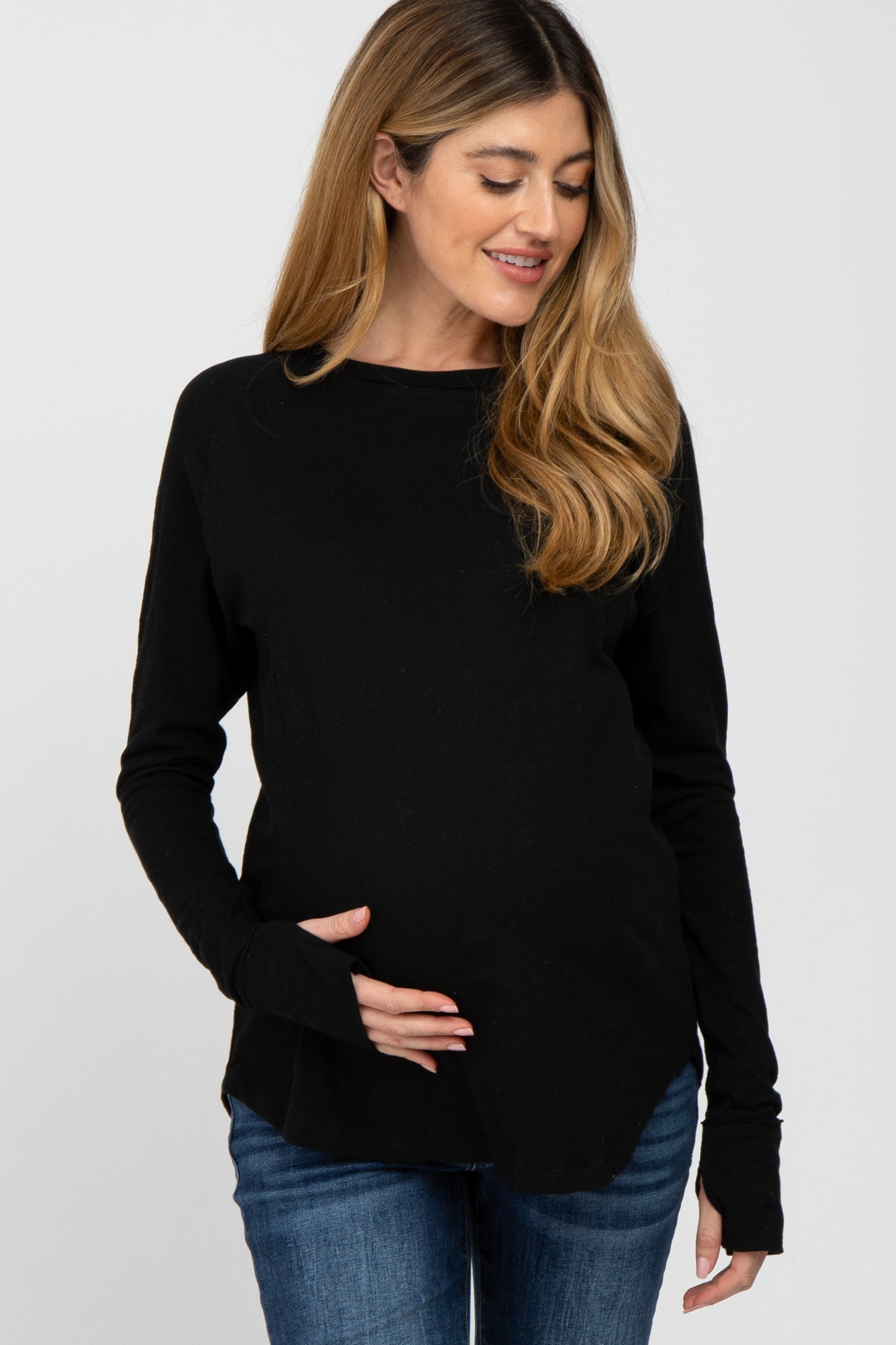 Black Basic Raglan Long Sleeve Maternity Top