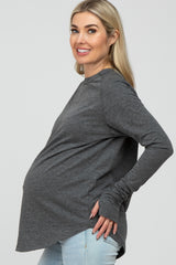Charcoal Basic Raglan Long Sleeve Maternity Top