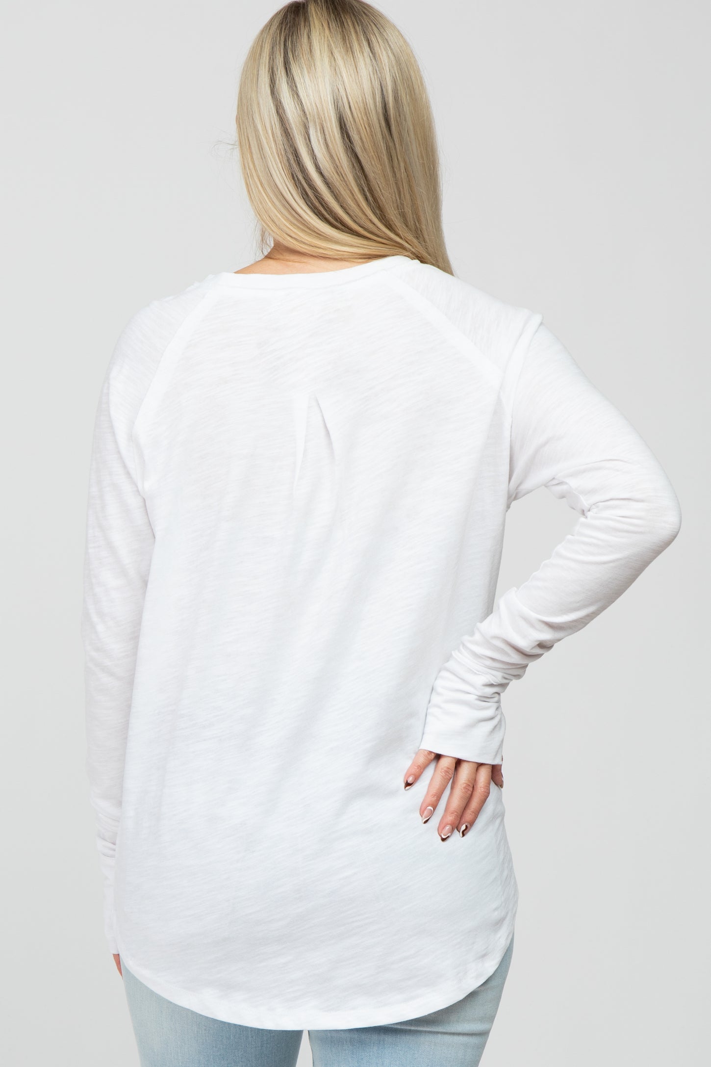 White Basic Raglan Long Sleeve Maternity Top