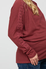 Burgundy Crochet Lace Dolman Sleeve Maternity Top