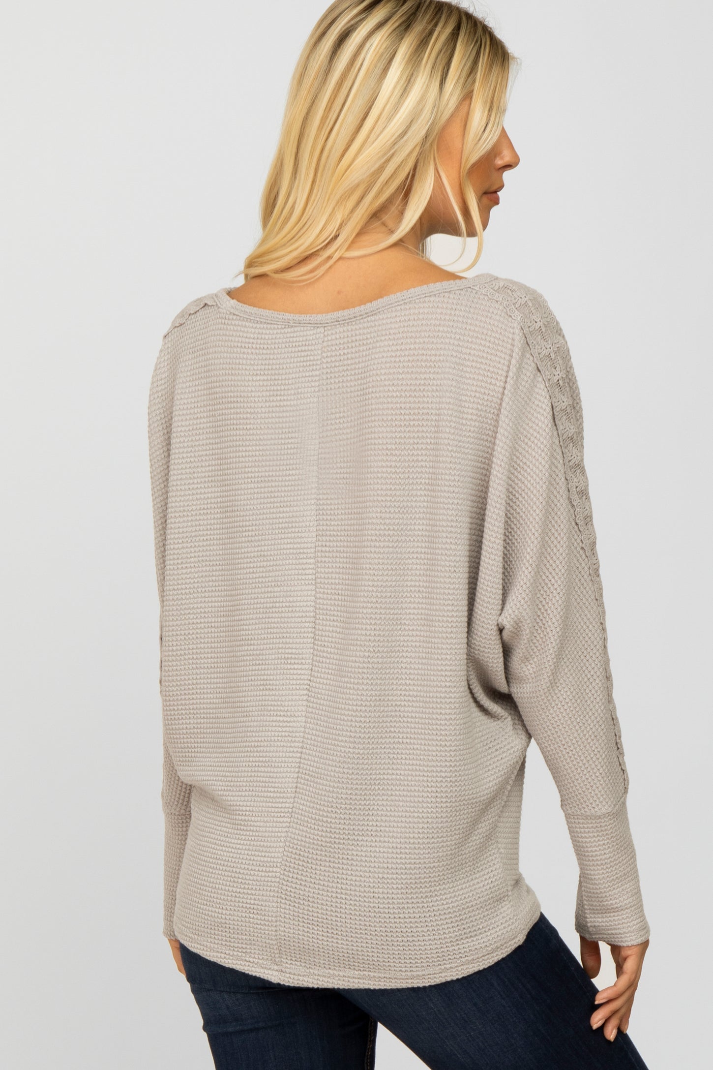 Heather Grey Crochet Lace Dolman Sleeve Top