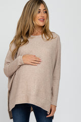 Beige Soft Knit Maternity Long Sleeve Top