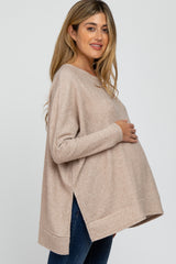 Beige Soft Knit Maternity Long Sleeve Top