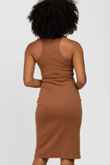 Camel Textured Fitted Dress