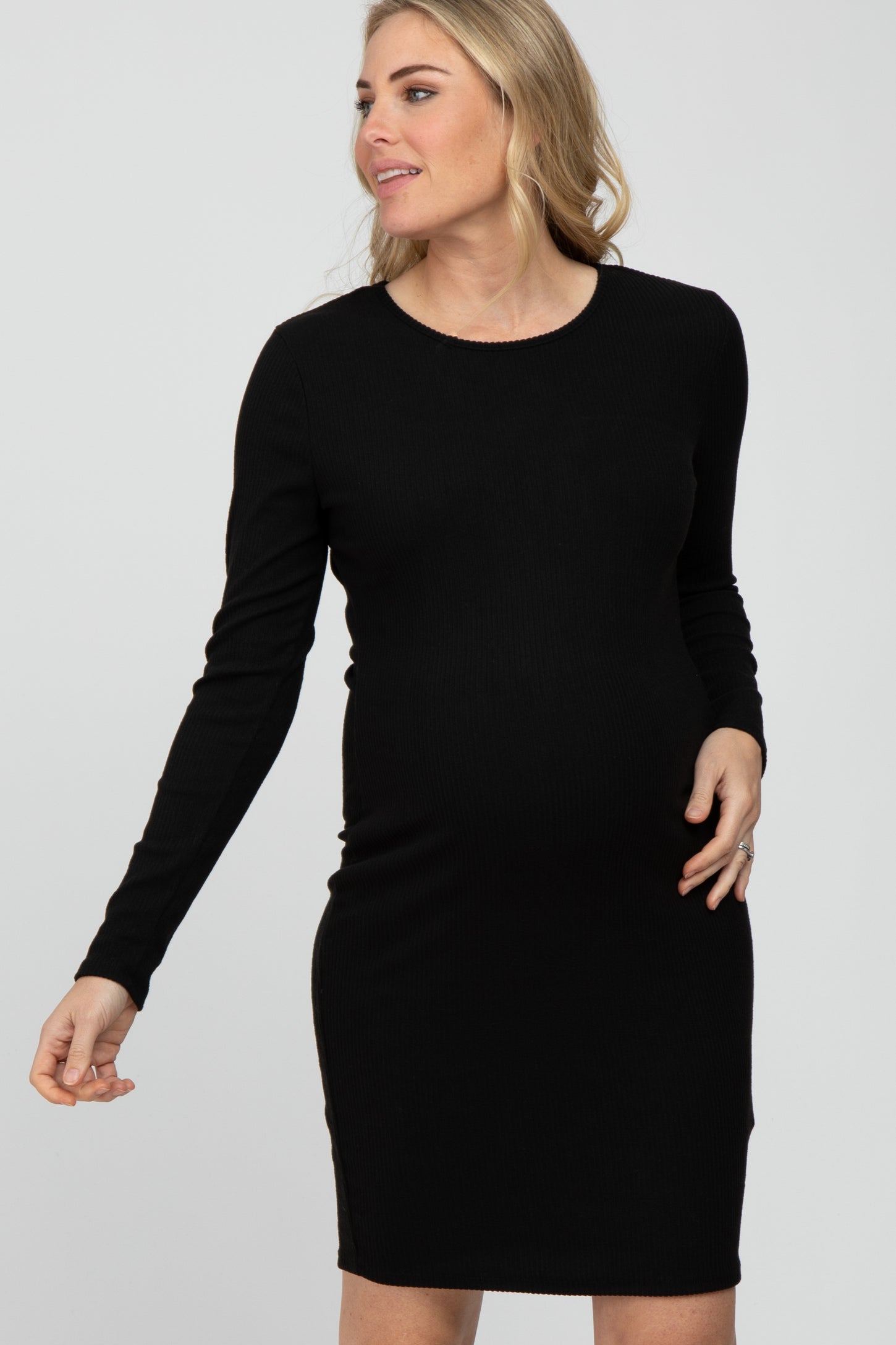Black Ribbed Cutout Back Maternity Dress