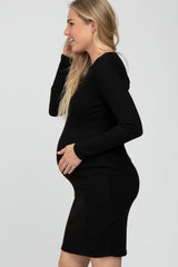 Black Ribbed Cutout Back Maternity Dress