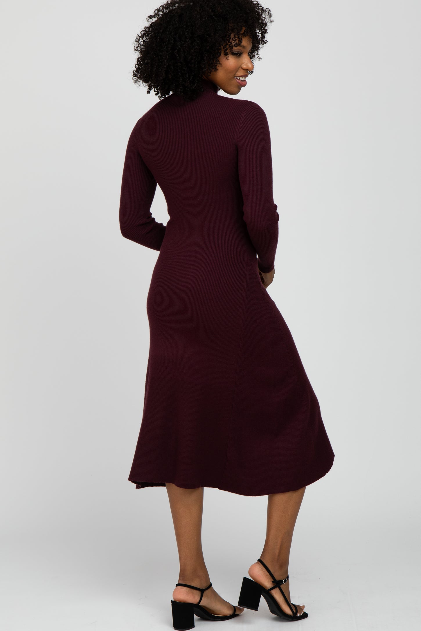 Burgundy Mock Neck Flared Midi Dress PinkBlush Burgundy Mock Neck Flared Midi Dress PinkBlush