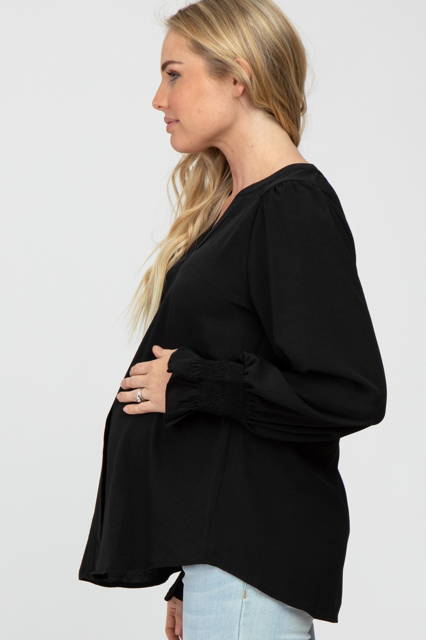 Black Long Ruffle Sleeve Maternity Blouse