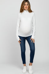 Ivory Ribbed Knit Turtleneck Maternity Top