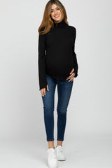 Black Ribbed Knit Turtleneck Maternity Top