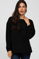 Black Soft Ribbed Accent Long Sleeve Top