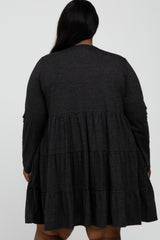 Black Soft Knit Two Tone Tiered Plus Dress