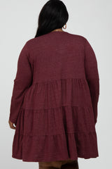 Burgundy Soft Knit Two Tone Tiered Plus Dress