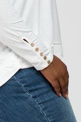 Ivory Button Accent Long Sleeve Plus Top