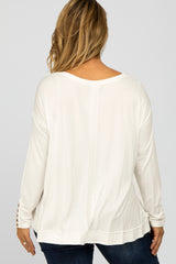 Ivory Button Accent Long Sleeve Maternity Plus Top