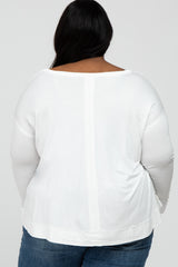 Ivory Button Accent Long Sleeve Plus Top
