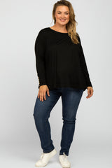Black Button Accent Long Sleeve Maternity Plus Top