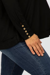 Black Button Accent Long Sleeve Maternity Plus Top