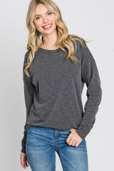 Charcoal Mixed Knit Round Hem Maternity Top