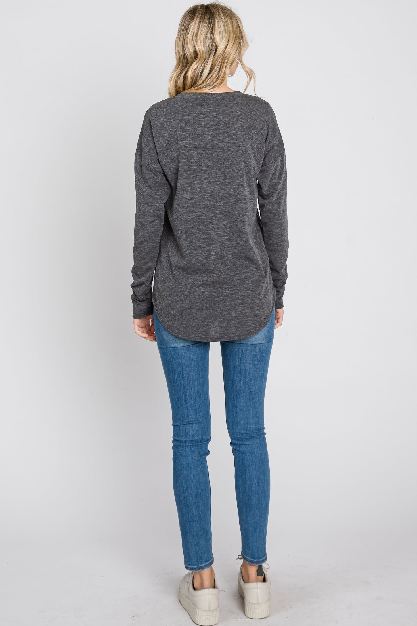 Charcoal Mixed Knit Round Hem Top