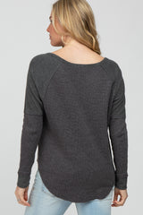 Charcoal Mixed Knit Round Hem Maternity Top