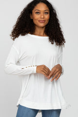 Ivory Button Accent Long Sleeve Top