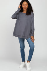 Grey Button Accent Long Sleeve Top