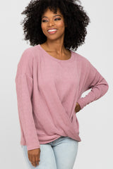 Lavender Ribbed Twist Front Maternity Top