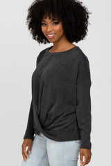 Black Ribbed Twist Front Top