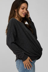 Black Ribbed Twist Front Maternity Top