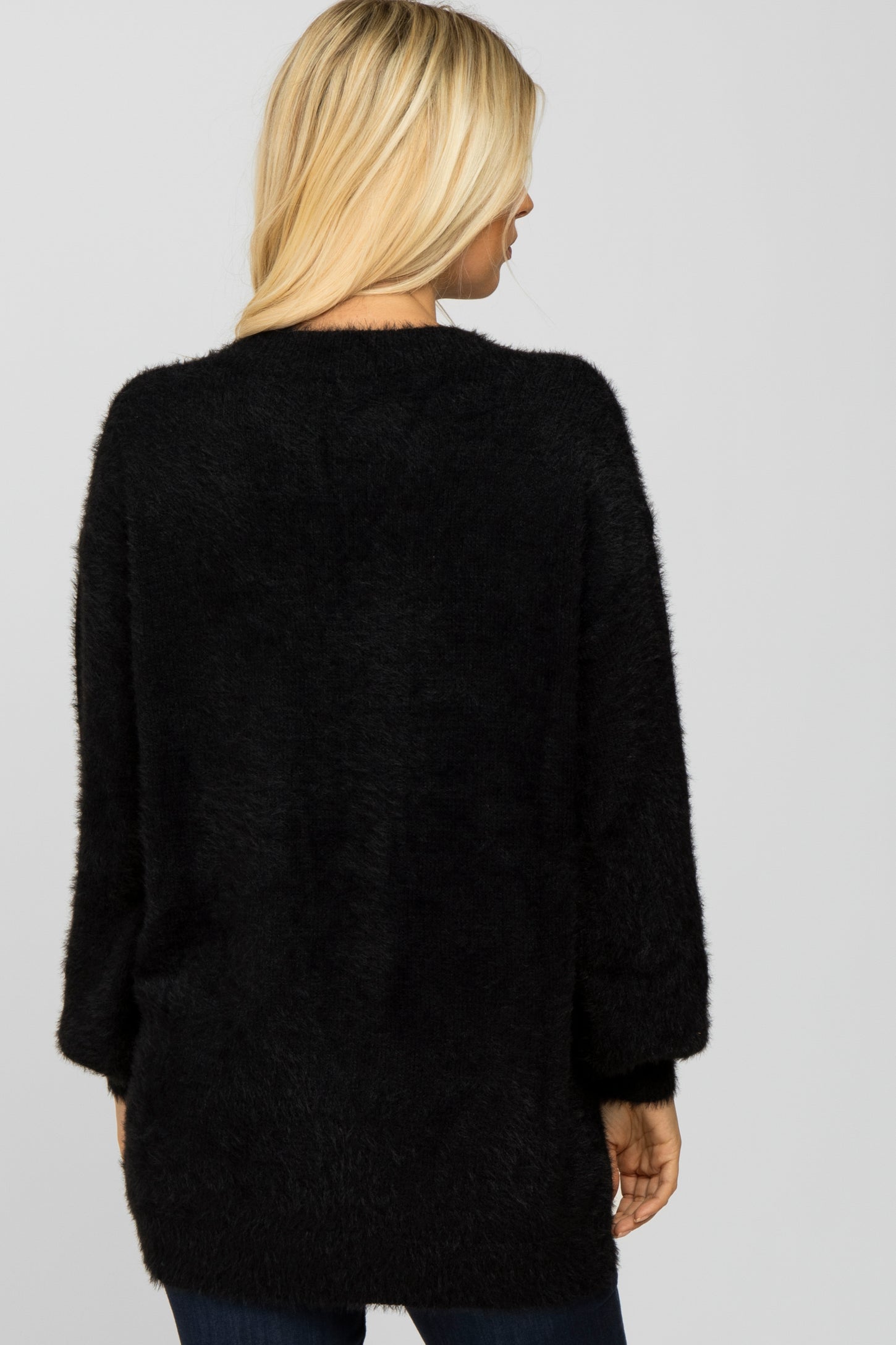 Black Fuzzy V-Neck Sweater