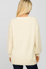Cream Fuzzy V-Neck Sweater