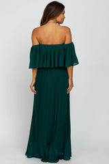 Forest Green Chiffon Pleated Off Shoulder Maternity Maxi Dress