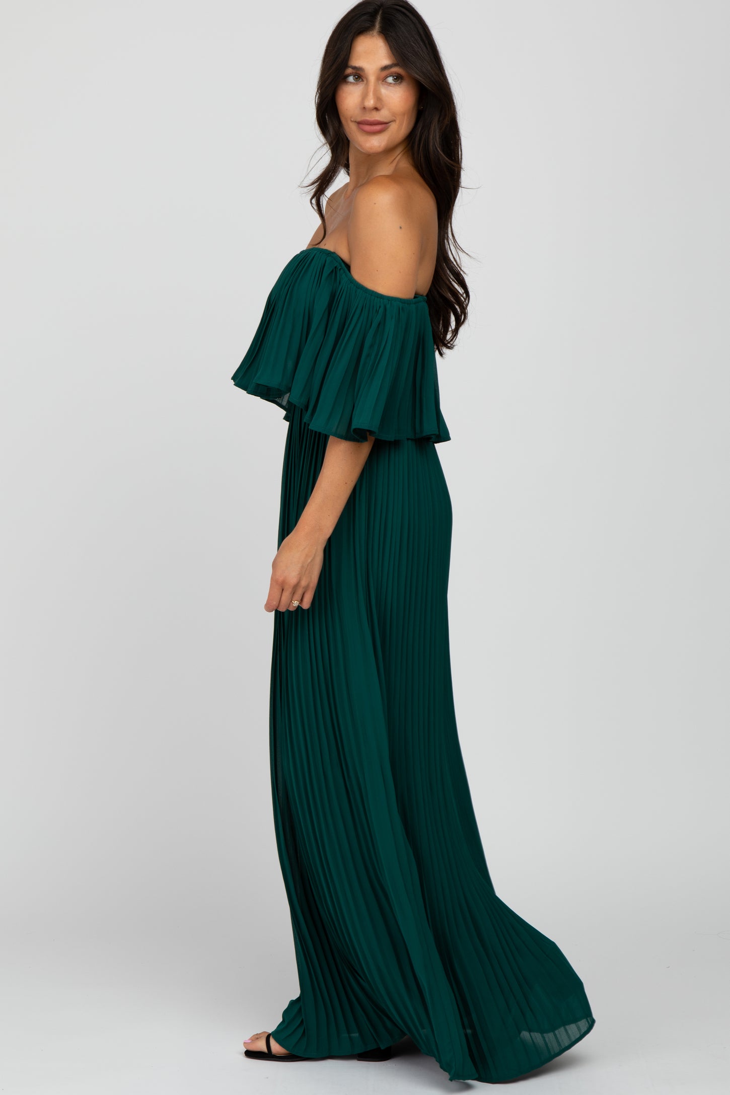 Pleated off the shoulder maxi dress Clearance