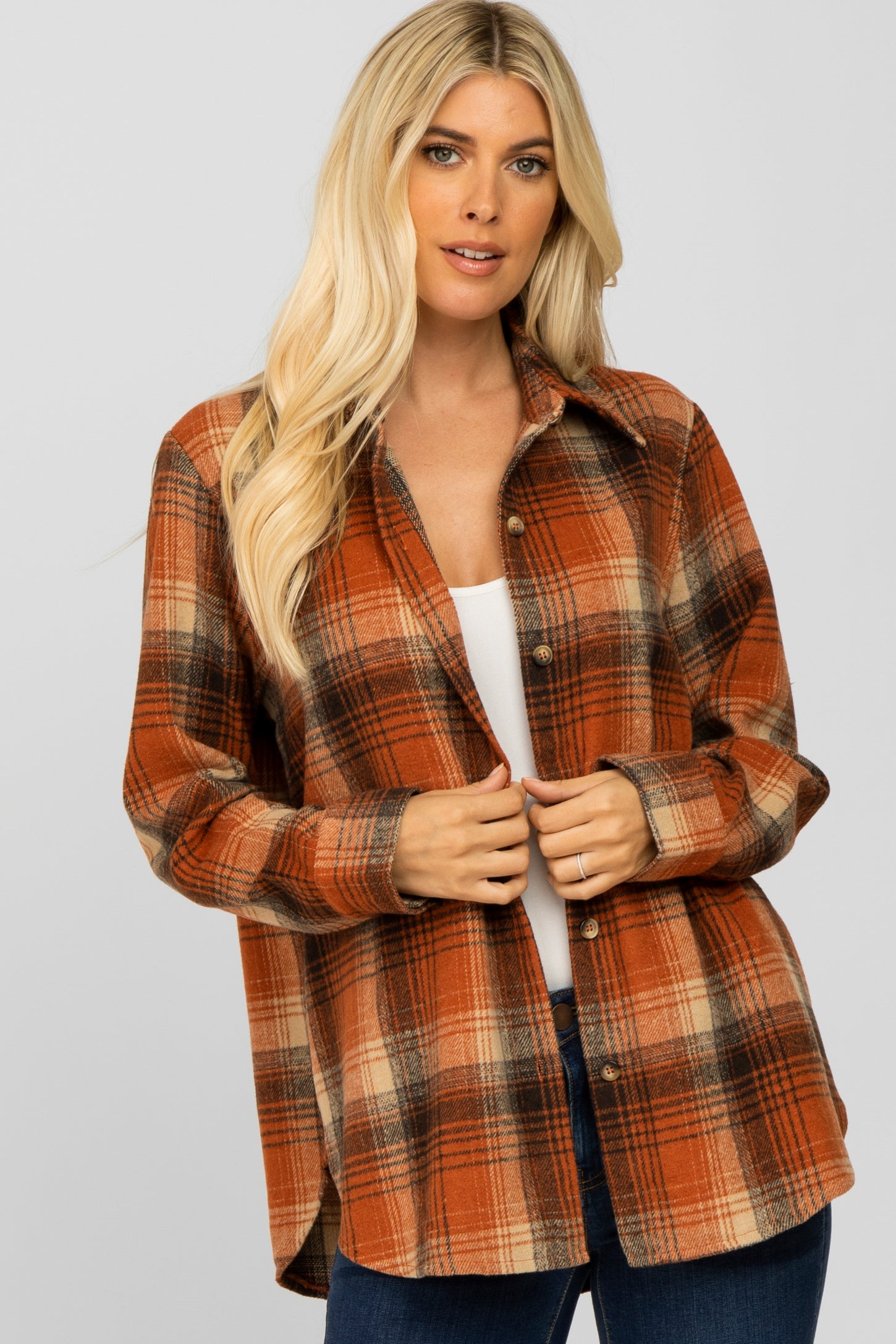 Rust Plaid Brushed Flannel Top