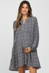 Charcoal Printed Tiered Maternity Dress