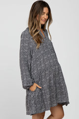 Charcoal Printed Tiered Maternity Dress