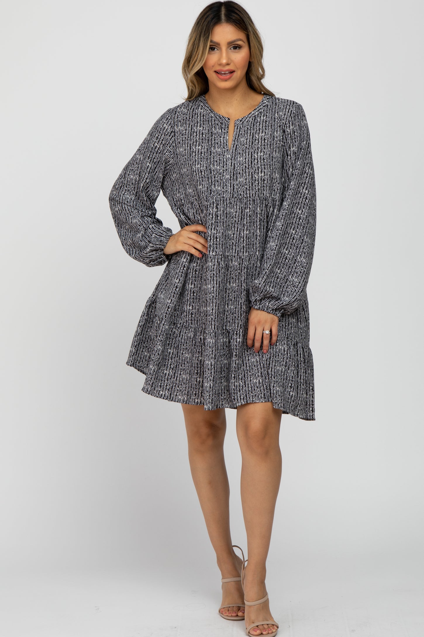 Charcoal Printed Tiered Dress Small Charcoal Printed Tiered Dress Small