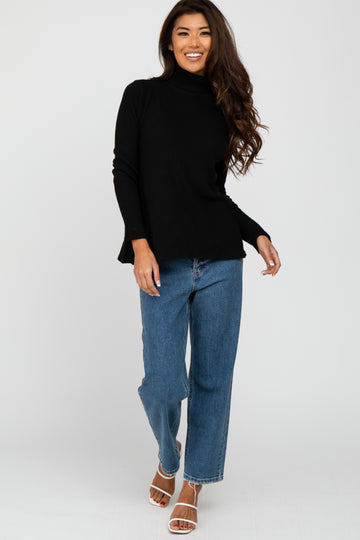 Black Brushed Rib Turtleneck Top