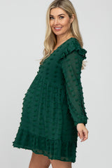 Forest Green Swiss Dot Ruffle Maternity Dress