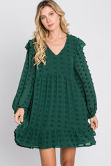 Forest Green Swiss Dot Ruffle Dress