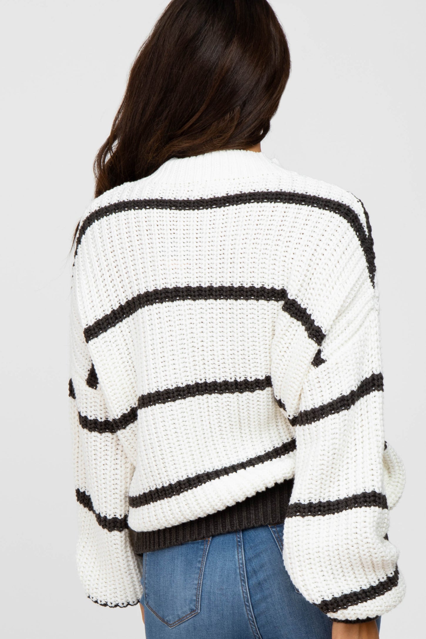 Charcoal High Neck Striped Knit Sweater