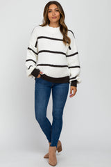 Charcoal High Neck Striped Maternity Knit Sweater