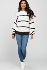 Charcoal High Neck Striped Knit Sweater